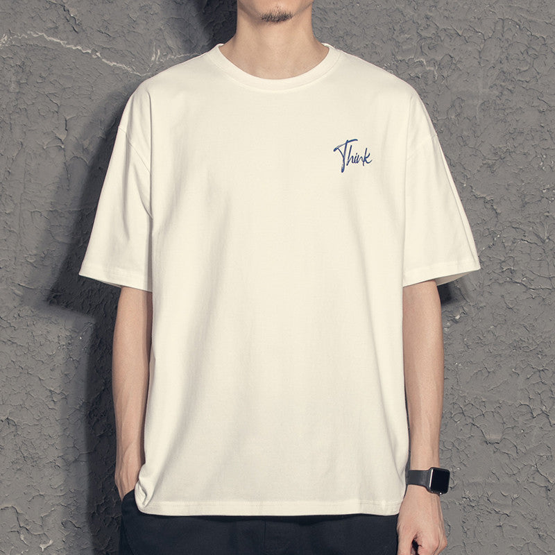 All-match Casual Men's White Loose T-shirt