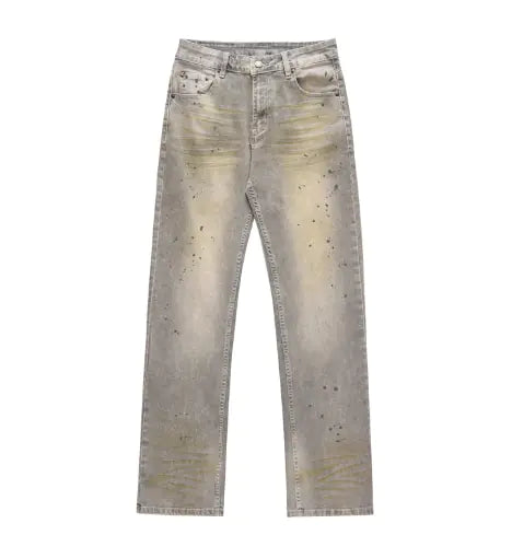 Men's Distressed Ink-Splash Jeans
