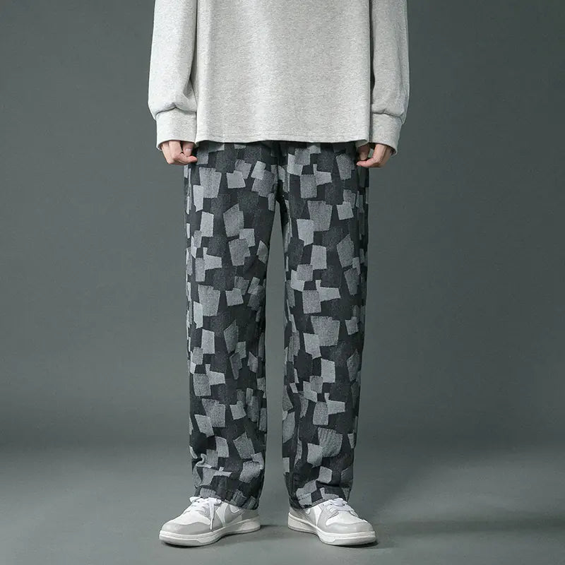 Men's Fitted Baggy Straight Jeans in Blue & Black