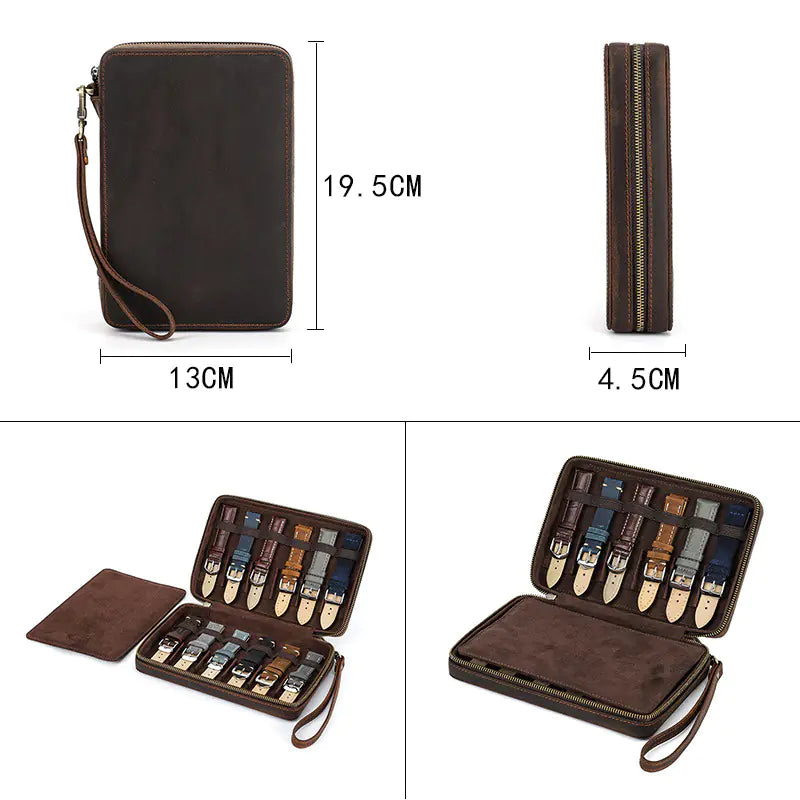 Crazy Horse Leather Watch Band Organizer Box (12)